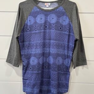 LuLaRoe 3/4 sleeve purple and grey lounge wear top size L